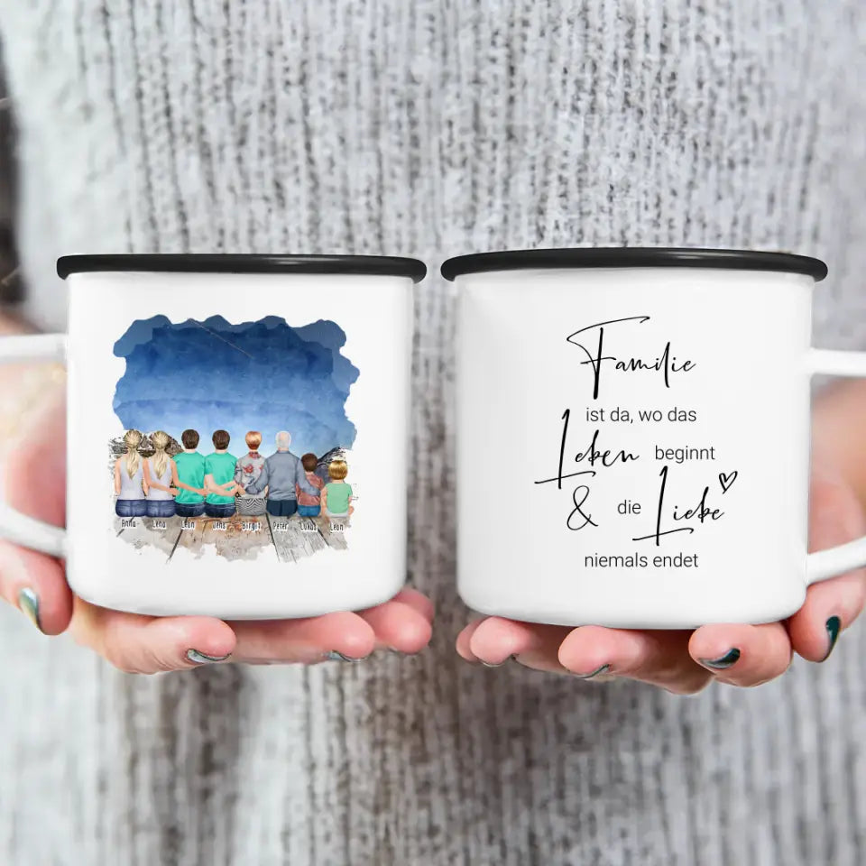 Personalisierte Tasse - 2 Frauen + 2 Männer + 1 Oma + 1 Opa + 1 Kind + 1 Baby