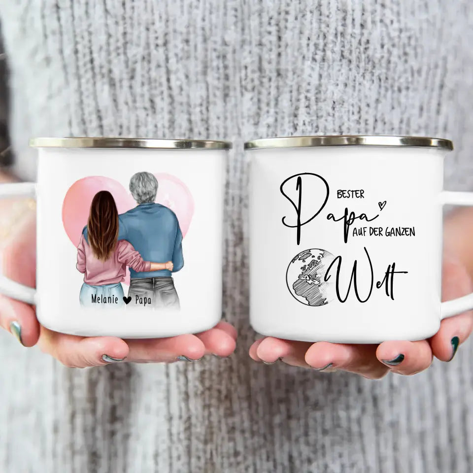 Personalisierte Tasse mit Papa + Tochter (stehend)