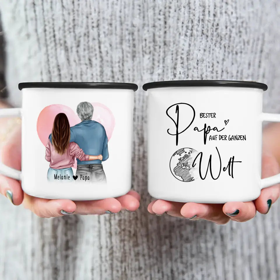Personalisierte Tasse mit Papa + Tochter (stehend)