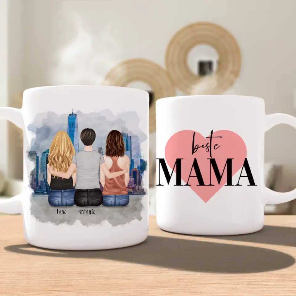Personalisierte Tasse mit Mutter/Tochter (2 Töchter)