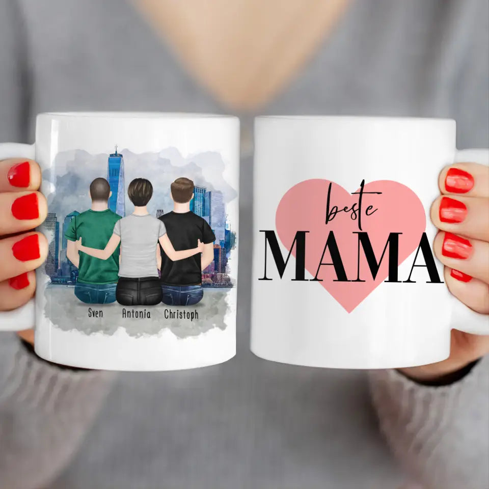Personalisierte Tasse mit Mutter/Sohn (2 Söhne)