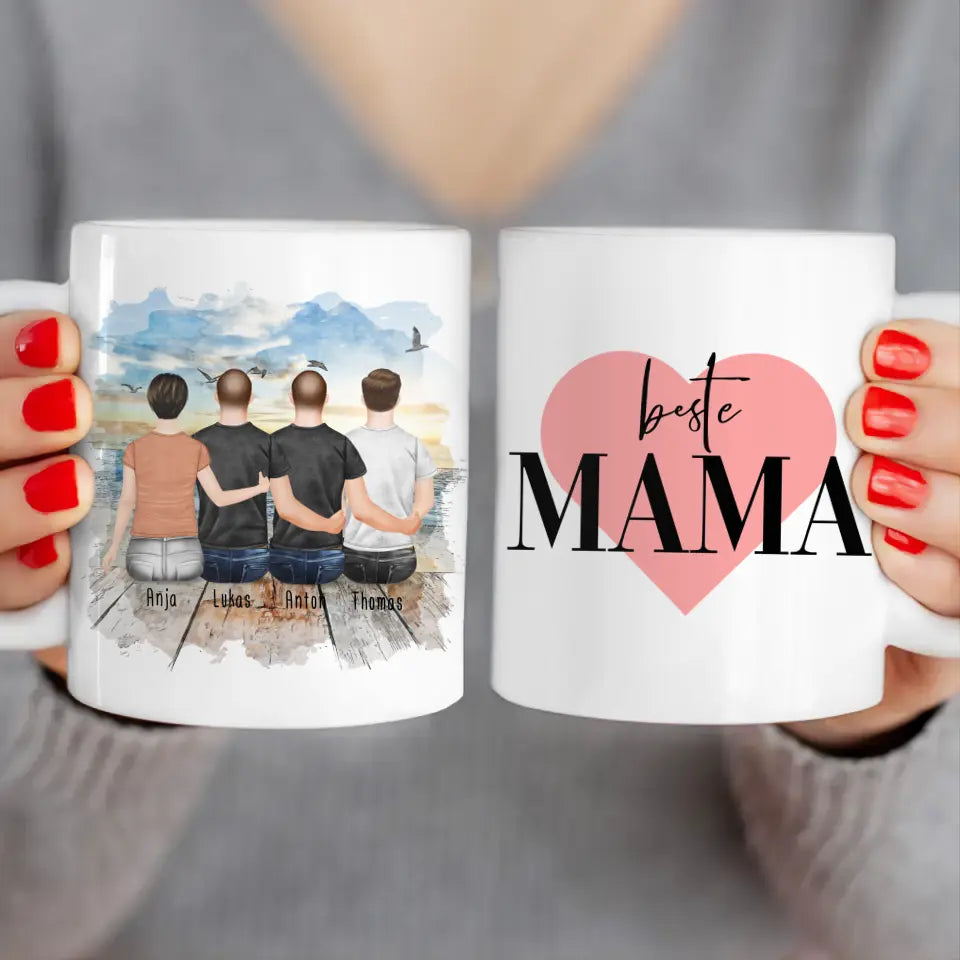 Personalisierte Tasse mit Mutter/Sohn (3 Söhne)