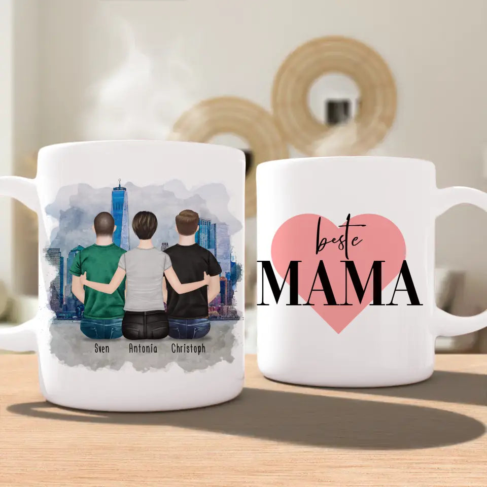 Personalisierte Tasse mit Mutter/Sohn (2 Söhne)