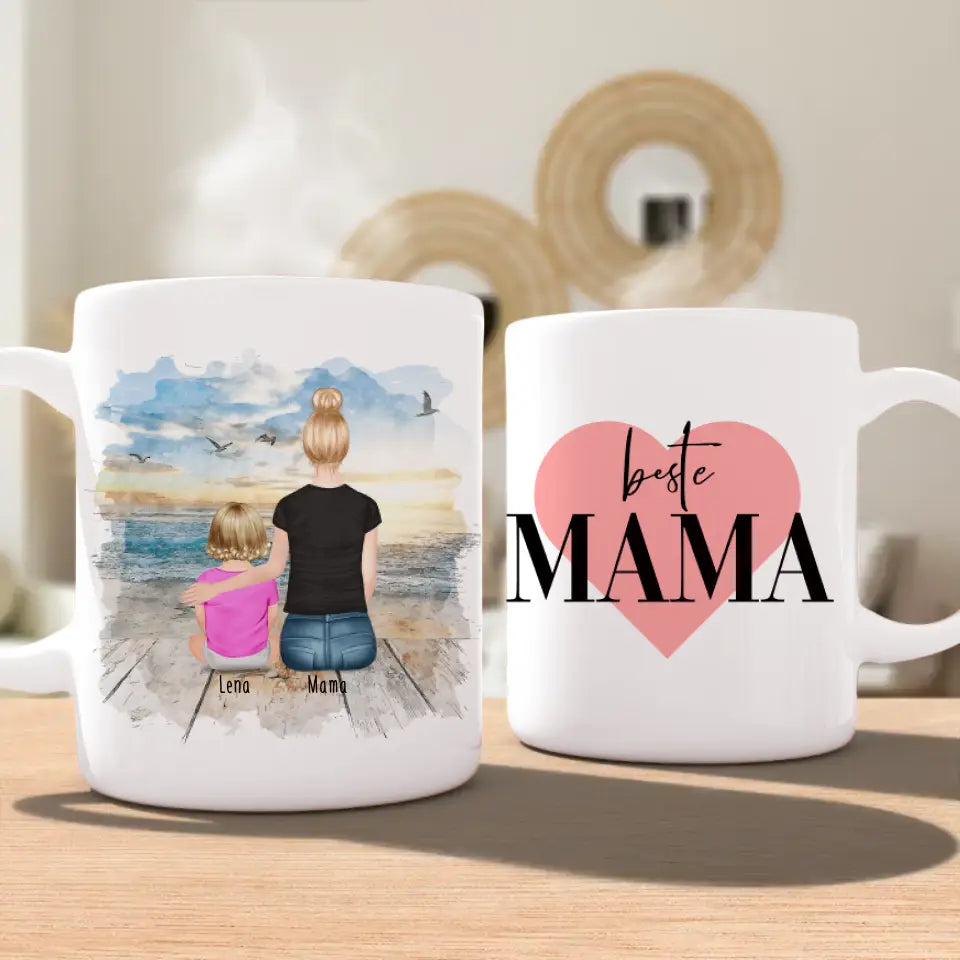 Personalisierte Tasse mit Mutter und Baby (1 Baby + 1 Mutter)