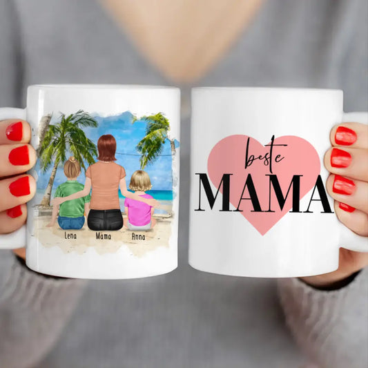 Personalisierte Tasse mit Mutter, Baby und Kind (1 Baby + 1 Kind + 1 Mutter)