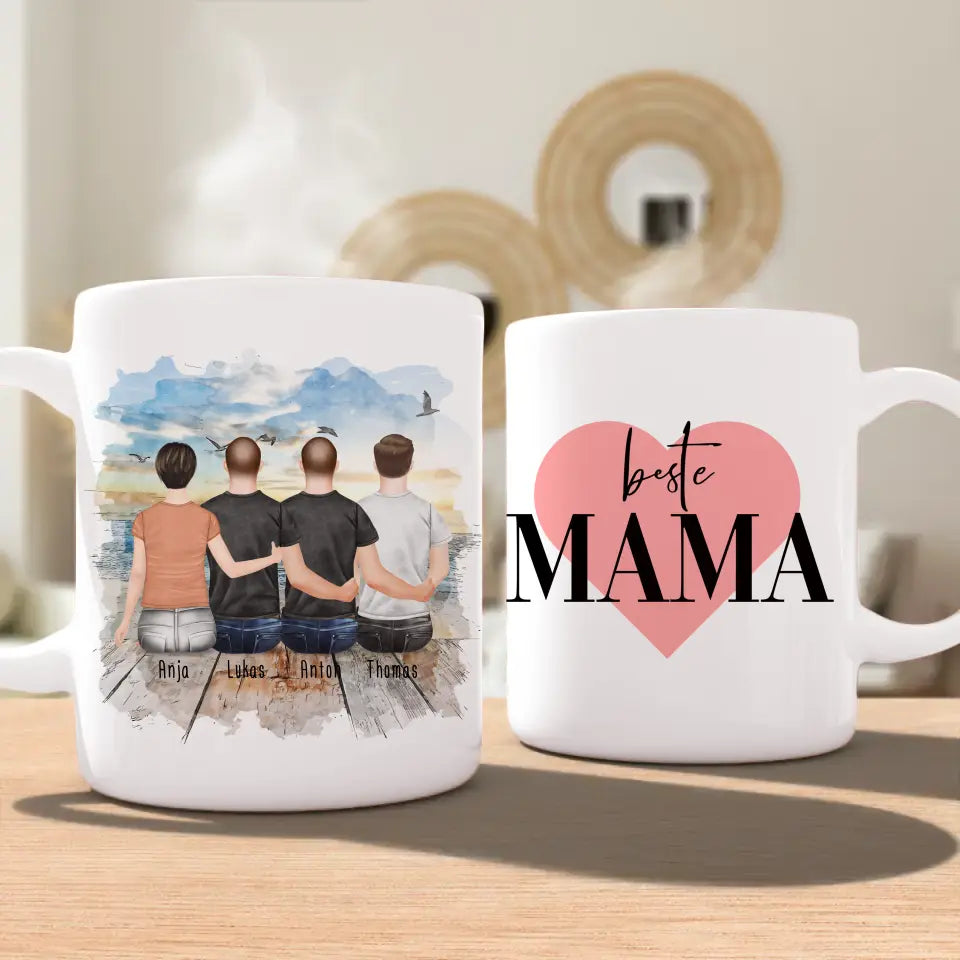 Personalisierte Tasse mit Mutter/Sohn (3 Söhne)