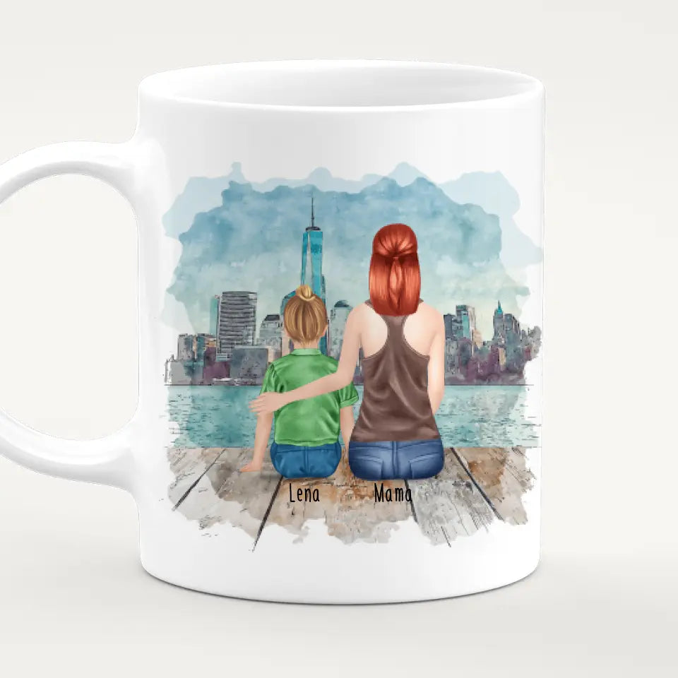 Personalisierte Tasse mit Mutter und Kind (1 Kind + 1 Mutter)