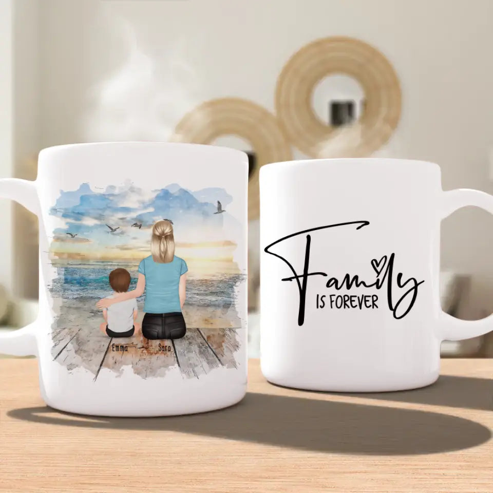 Personalisierte Tasse mit Mutter/Kind (1 Kind/Baby)