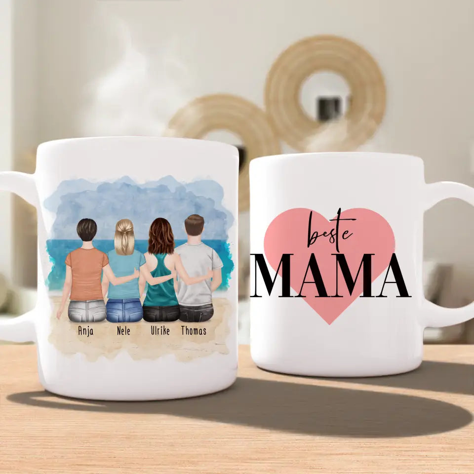 Personalisierte Tasse mit Mutter/Tochter/Sohn (2 Töchter + 1 Sohn)