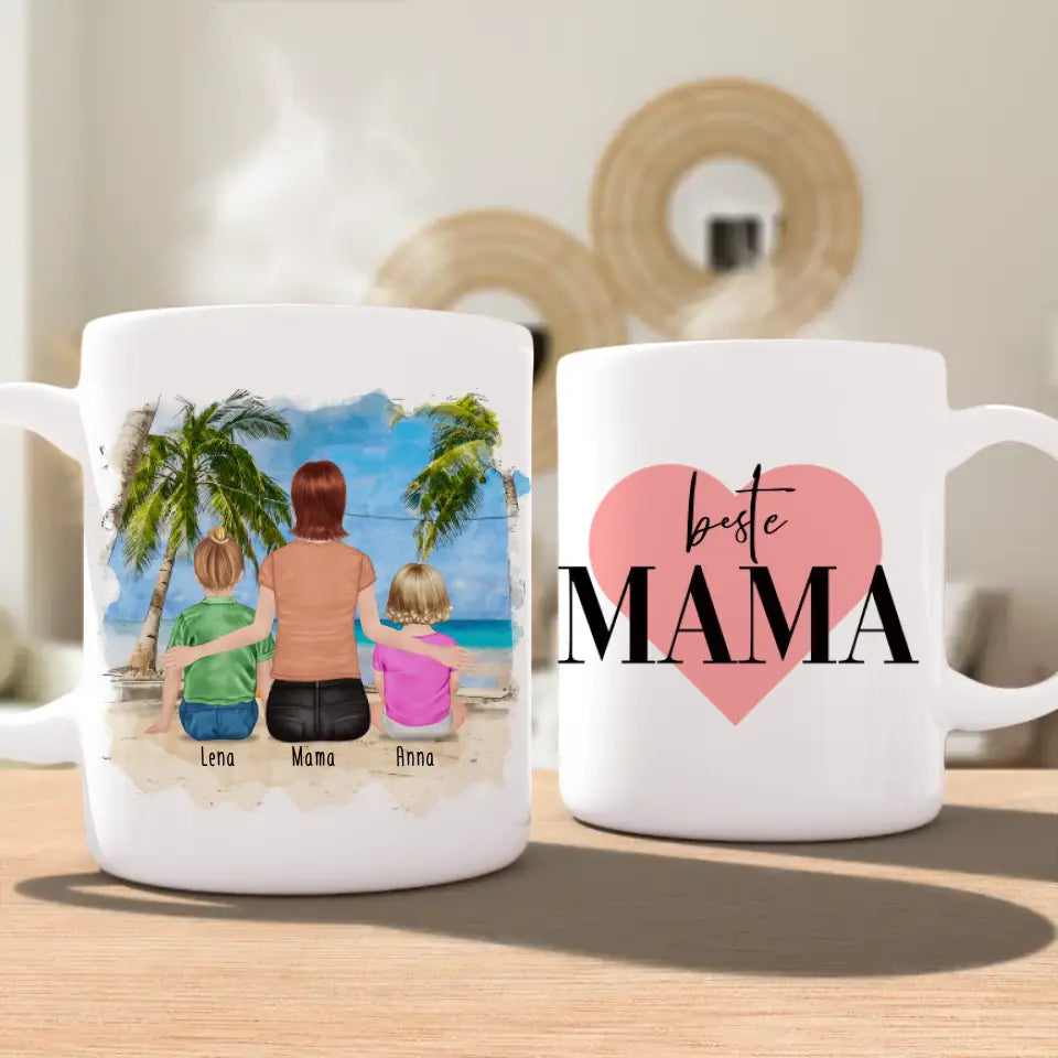 Personalisierte Tasse mit Mutter, Baby und Kind (1 Baby + 1 Kind + 1 Mutter)