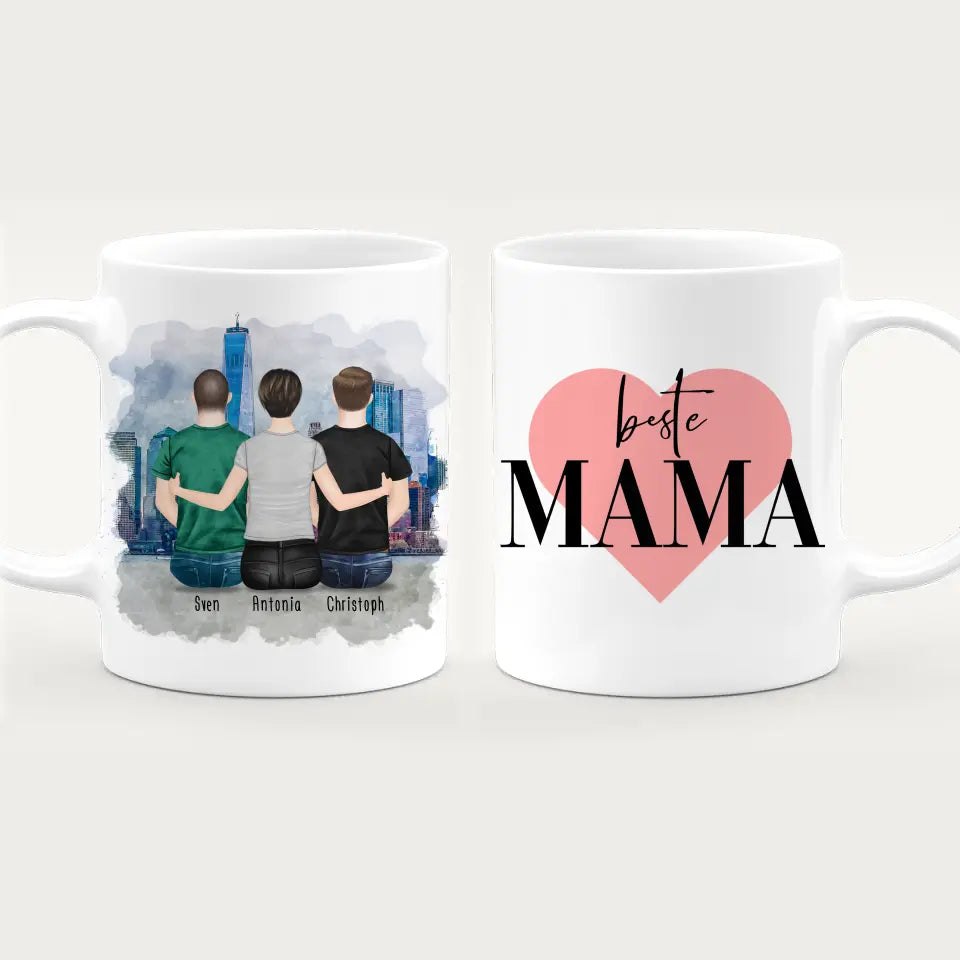 Personalisierte Tasse mit Mutter/Sohn (2 Söhne)