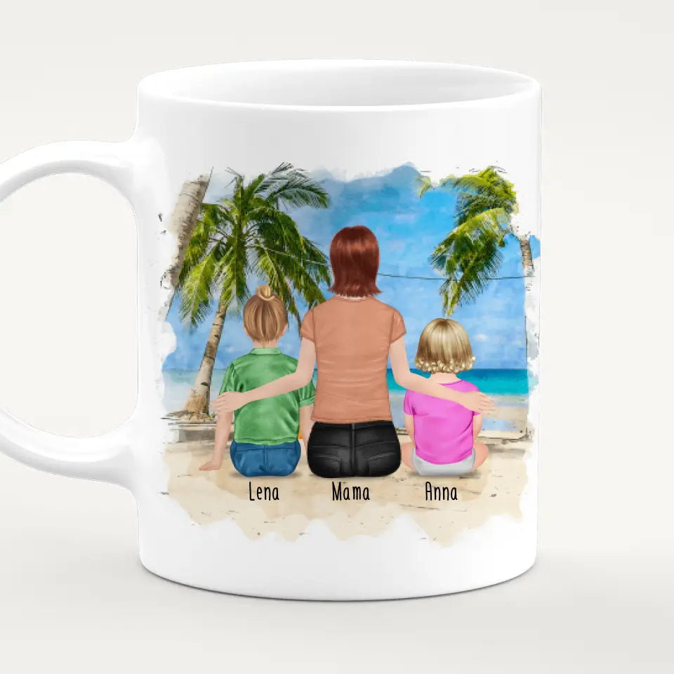 Personalisierte Tasse mit Mutter, Baby und Kind (1 Baby + 1 Kind + 1 Mutter)