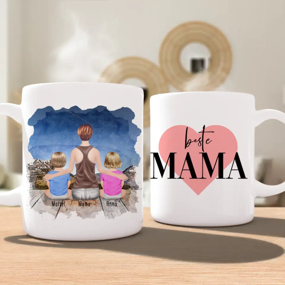 Personalisierte Tasse mit Mutter und Babys (2 Babys + 1 Mutter)