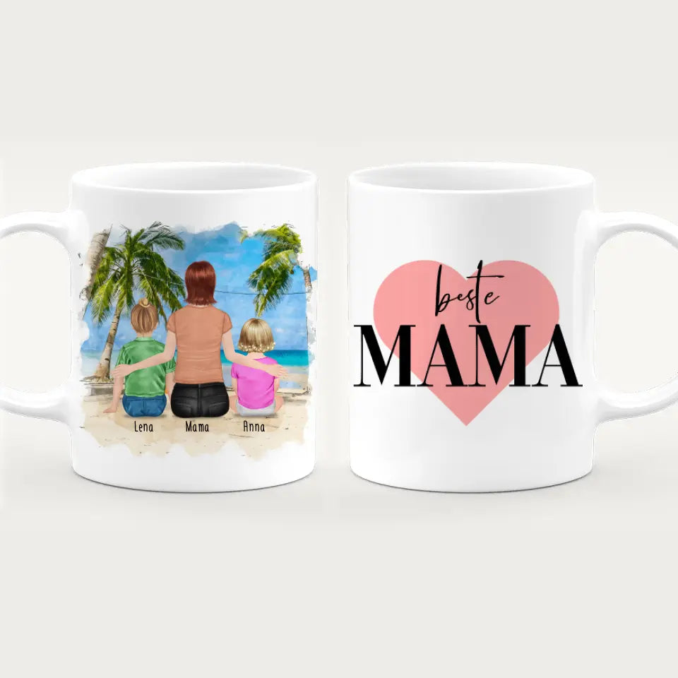 Personalisierte Tasse mit Mutter, Baby und Kind (1 Baby + 1 Kind + 1 Mutter)