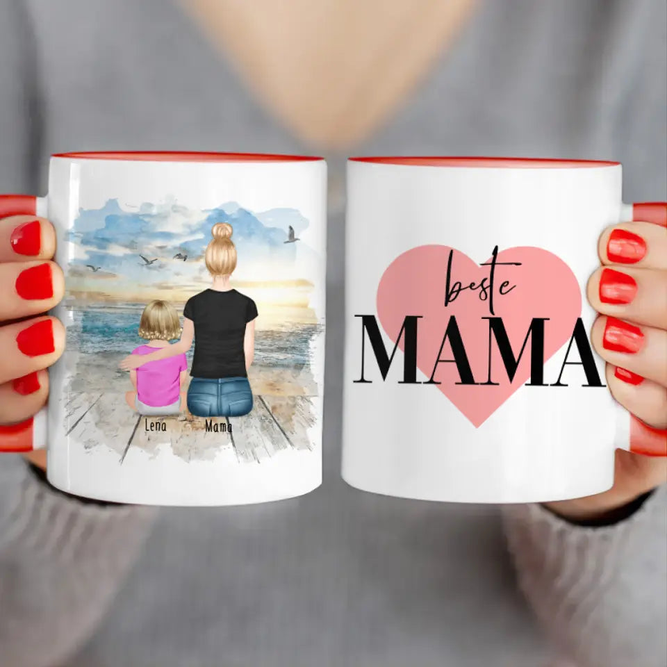 Personalisierte Tasse mit Mutter und Baby (1 Baby + 1 Mutter)