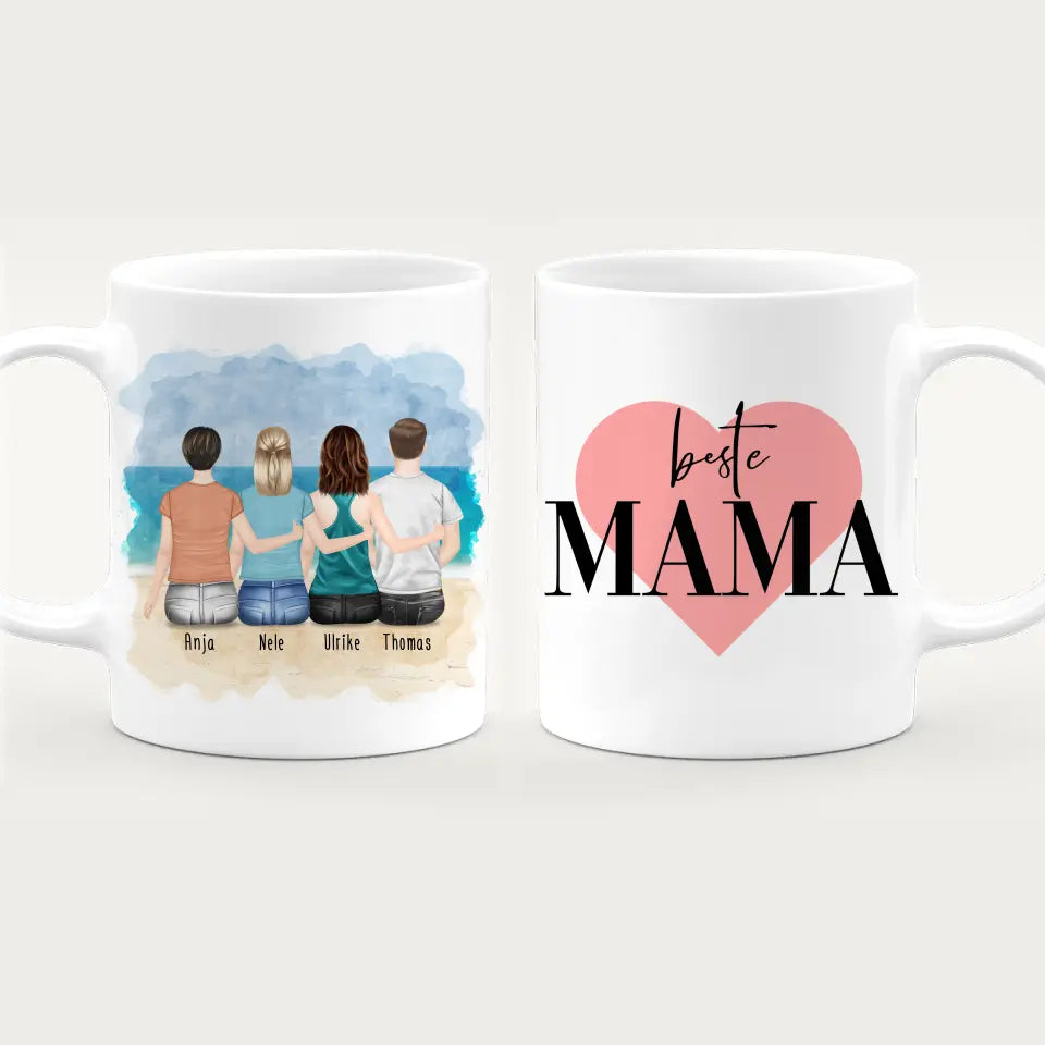 Personalisierte Tasse mit Mutter/Tochter/Sohn (2 Töchter + 1 Sohn)