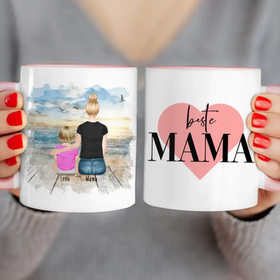 Personalisierte Tasse mit Mutter und Baby (1 Baby + 1 Mutter)
