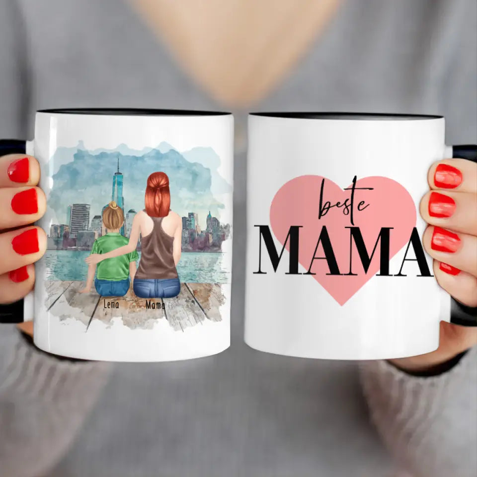 Personalisierte Tasse mit Mutter und Kind (1 Kind + 1 Mutter)