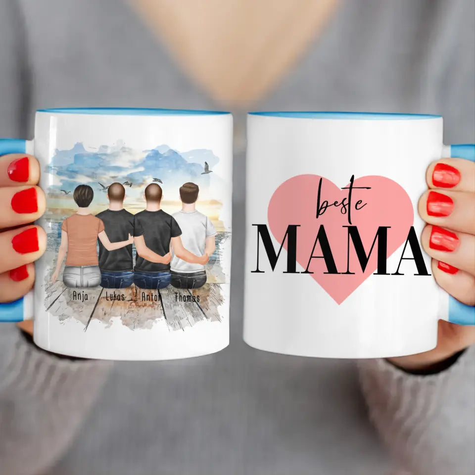 Personalisierte Tasse mit Mutter/Sohn (3 Söhne)