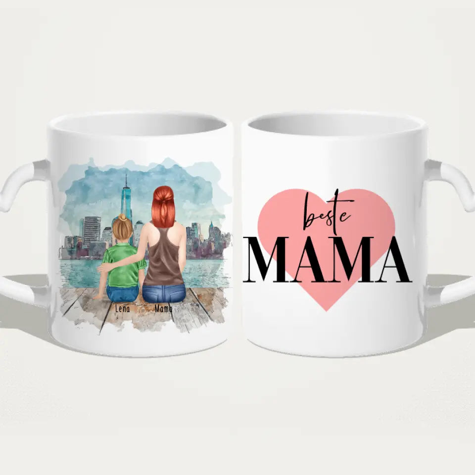 Personalisierte Tasse mit Mutter und Kind (1 Kind + 1 Mutter)