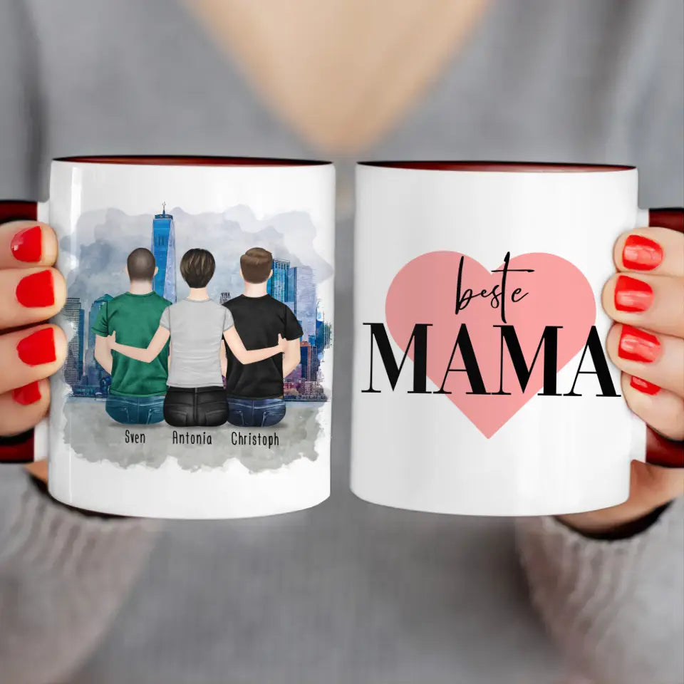 Personalisierte Tasse mit Mutter/Sohn (2 Söhne)