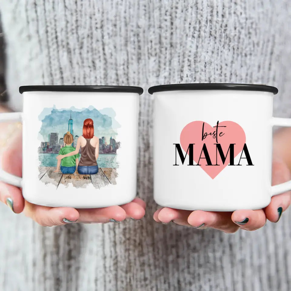 Personalisierte Tasse mit Mutter und Kind (1 Kind + 1 Mutter)