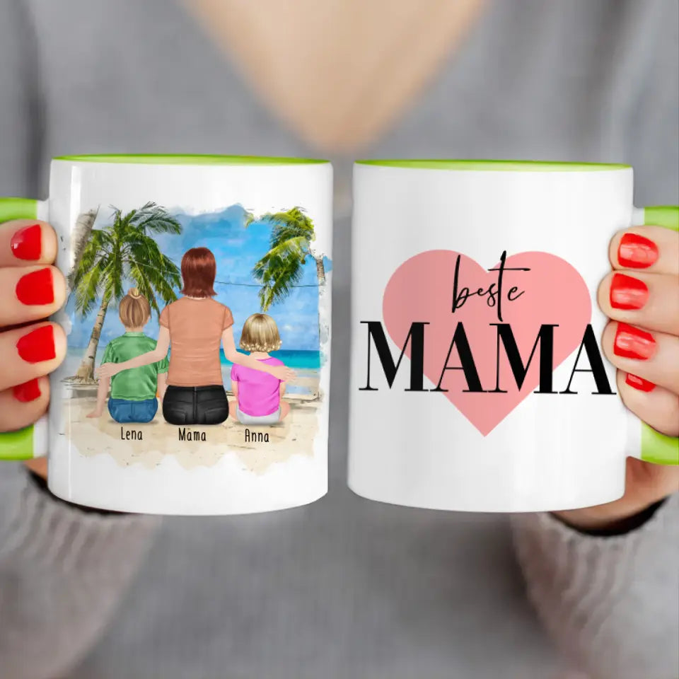 Personalisierte Tasse mit Mutter, Baby und Kind (1 Baby + 1 Kind + 1 Mutter)