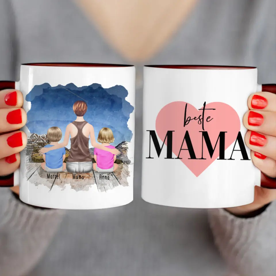 Personalisierte Tasse mit Mutter und Babys (2 Babys + 1 Mutter)