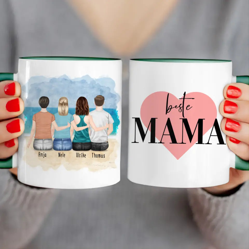 Personalisierte Tasse mit Mutter/Tochter/Sohn (2 Töchter + 1 Sohn)