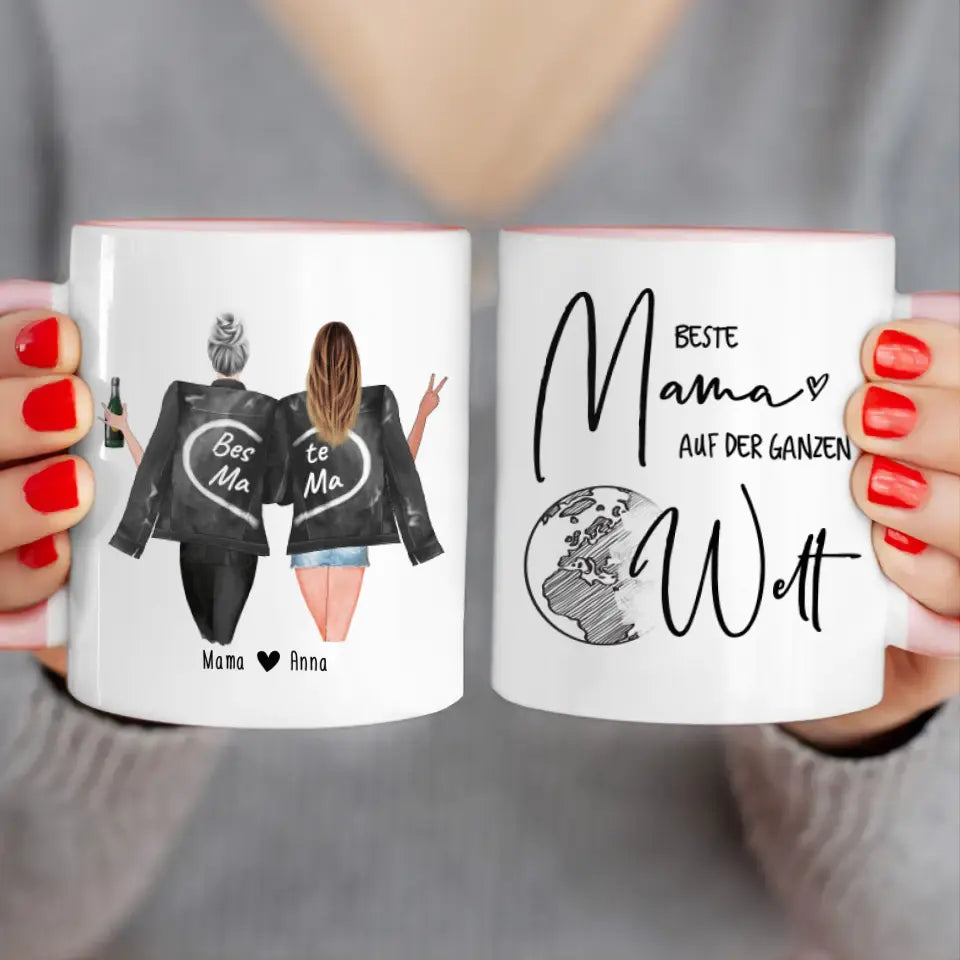 Personalisierte Tasse - Mutter + Tochter mit Jacken