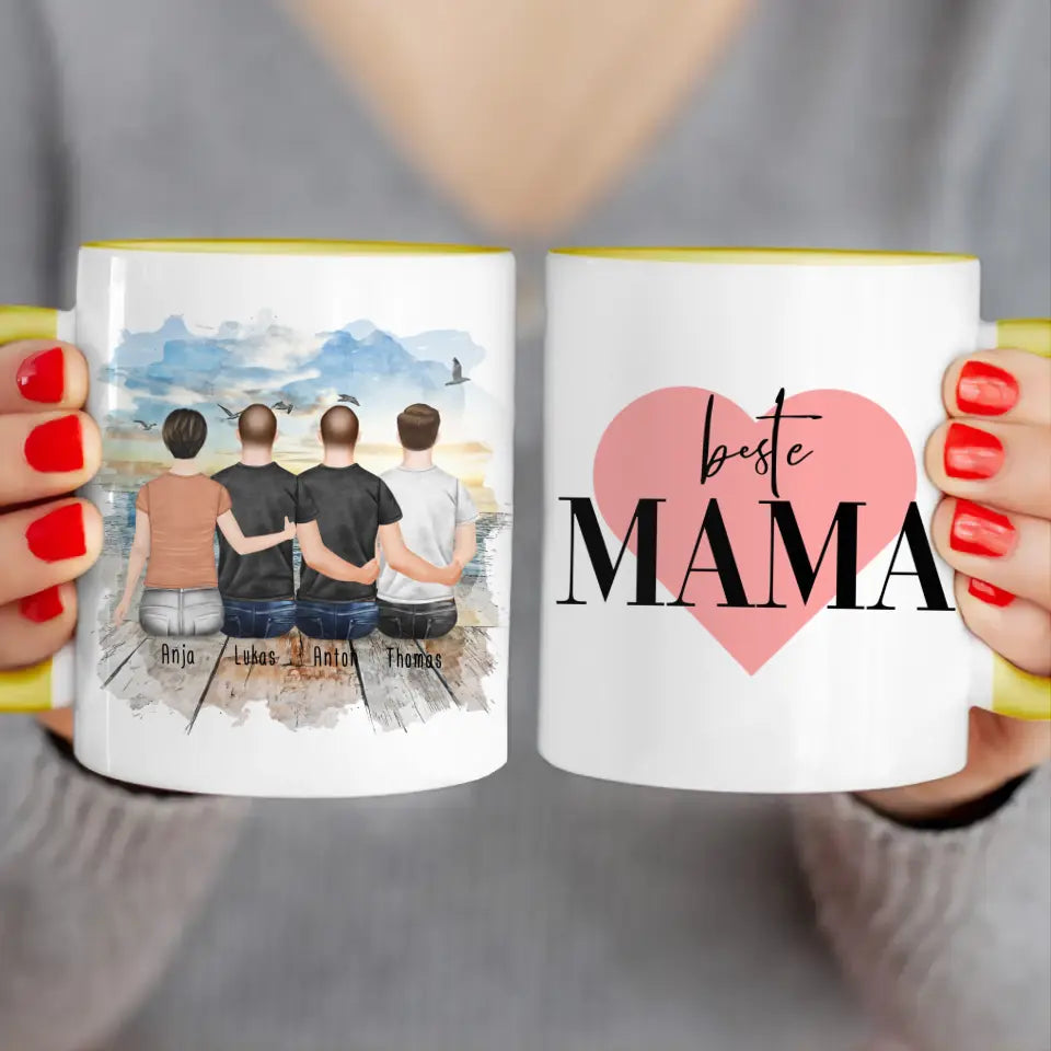 Personalisierte Tasse mit Mutter/Sohn (3 Söhne)