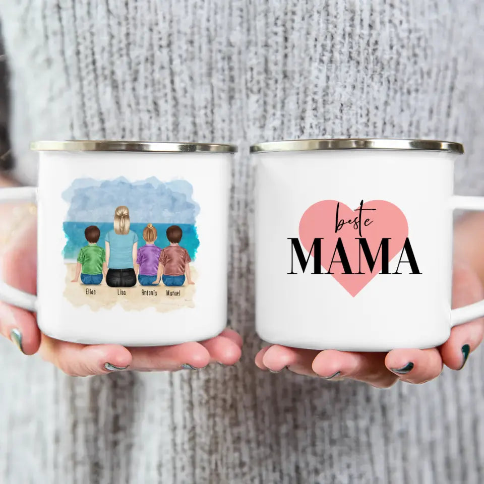 Personalisierte Tasse mit Mutter + 3 Kinder