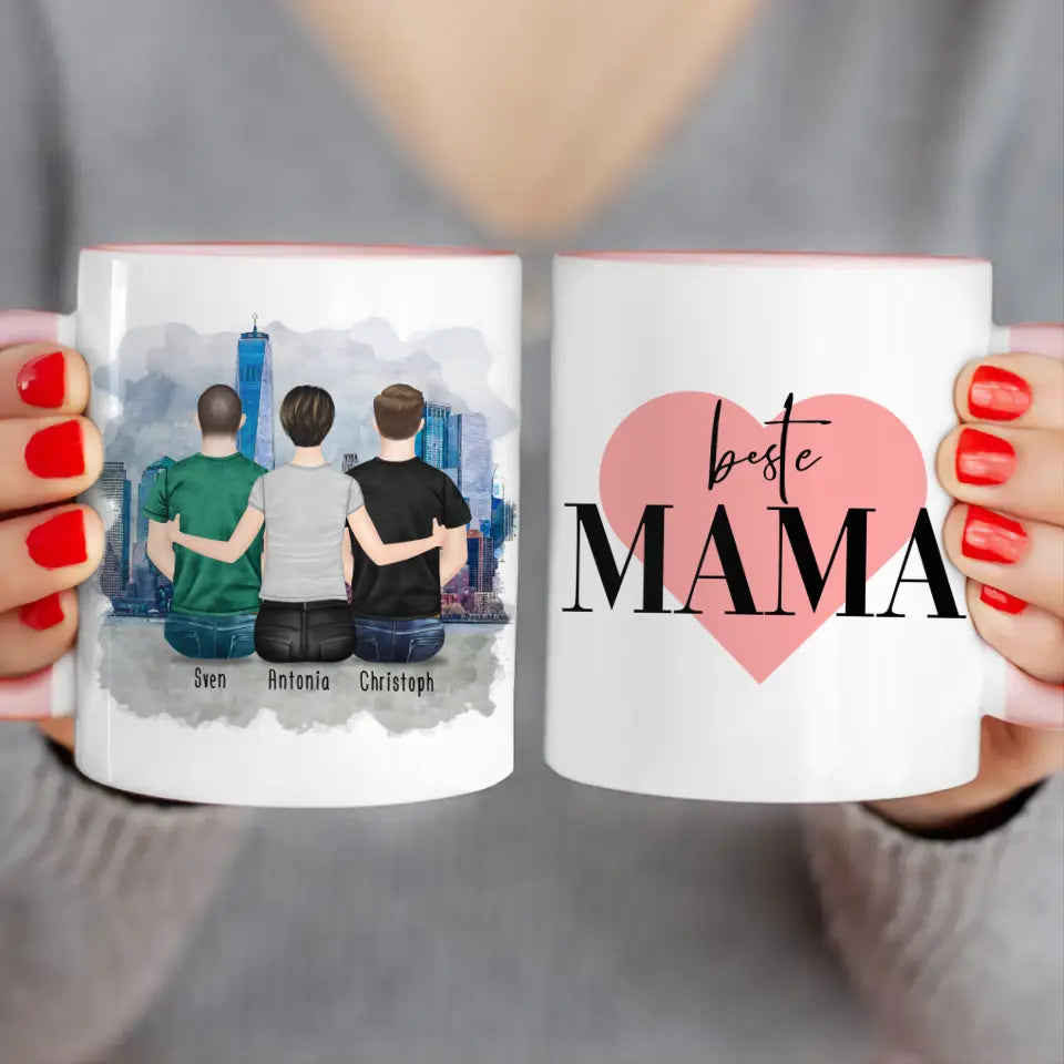 Personalisierte Tasse mit Mutter/Sohn (2 Söhne)