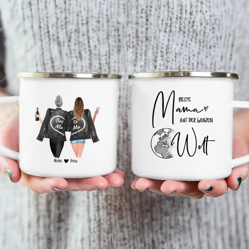 Personalisierte Tasse - Mutter + Tochter mit Jacken