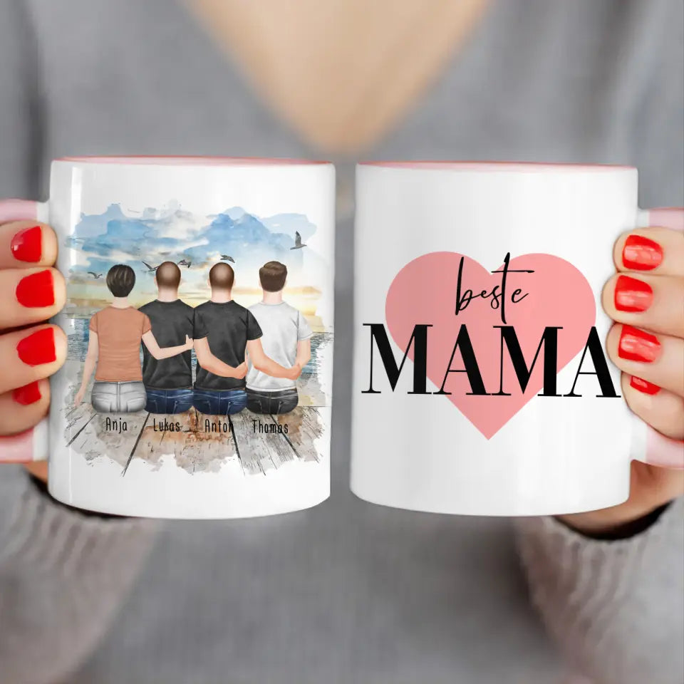 Personalisierte Tasse mit Mutter/Sohn (3 Söhne)