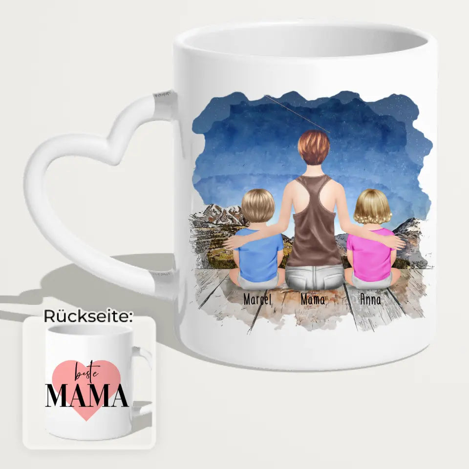 Personalisierte Tasse mit Mutter und Babys (2 Babys + 1 Mutter)