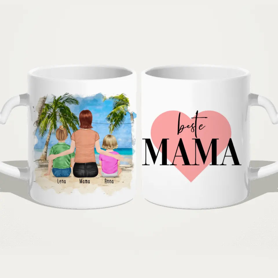 Personalisierte Tasse mit Mutter, Baby und Kind (1 Baby + 1 Kind + 1 Mutter)