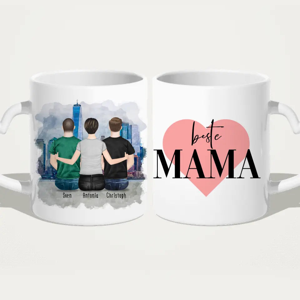 Personalisierte Tasse mit Mutter/Sohn (2 Söhne)