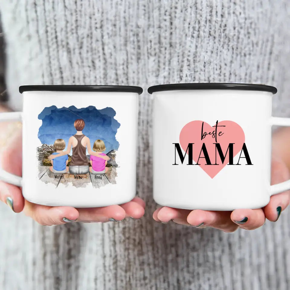 Personalisierte Tasse mit Mutter und Babys (2 Babys + 1 Mutter)