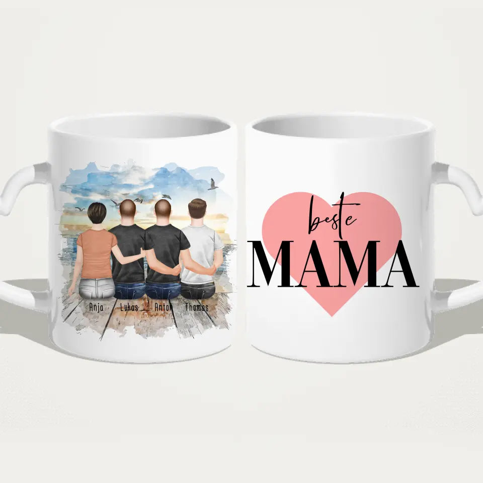 Personalisierte Tasse mit Mutter/Sohn (3 Söhne)