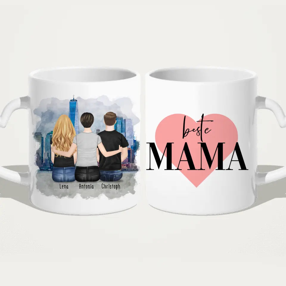 Personalisierte Tasse mit Mutter/Tochter/Sohn (1 Tochter + 1 Sohn)