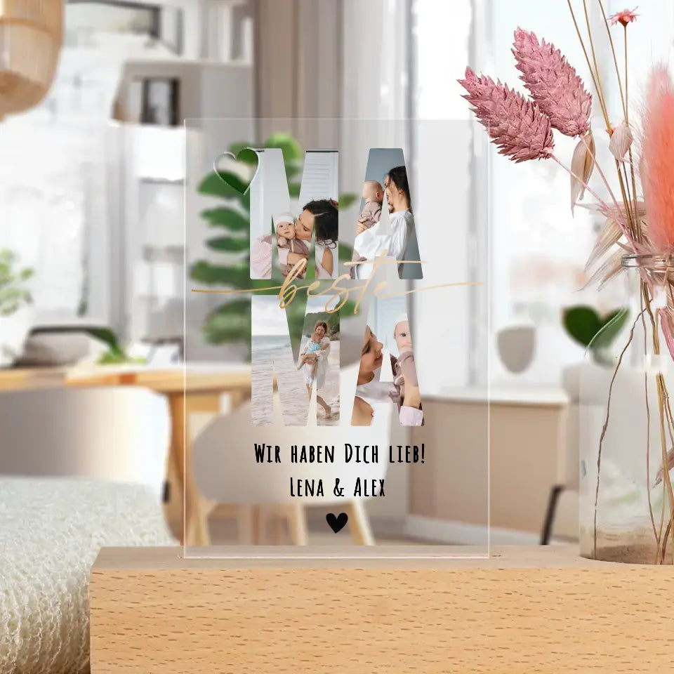 Personalisierter Trockenblumenständer - Mama Schriftzug und deinen Bildern