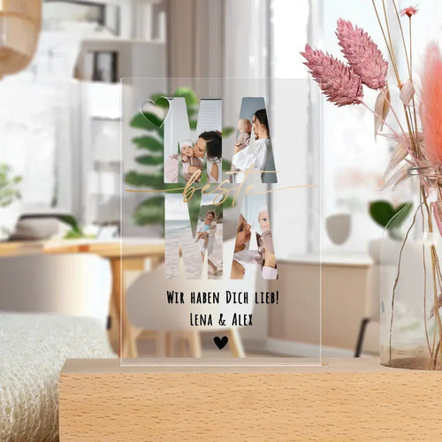 Personalisierter Trockenblumenständer - Mama Schriftzug und deinen Bildern