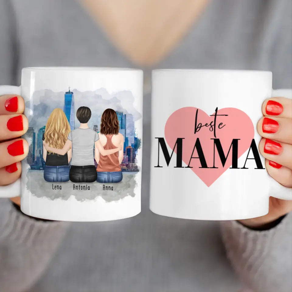 Personalisierte Tasse mit Mutter/Tochter (2 Töchter)