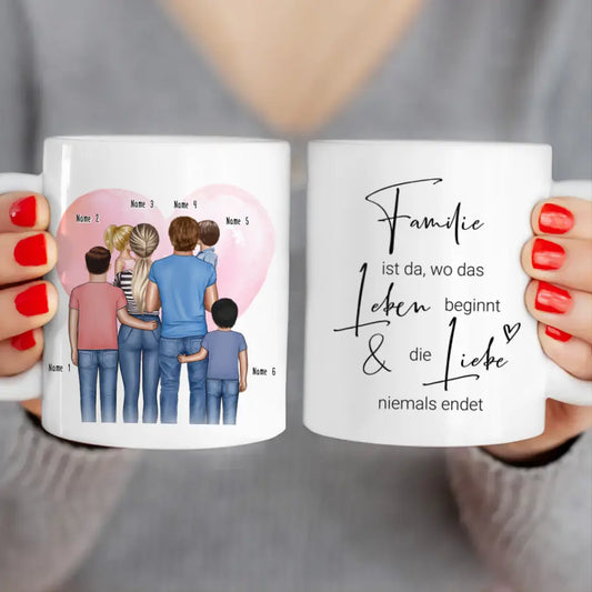 Personalisierte Tasse - Familie mit 1-4 Kindern