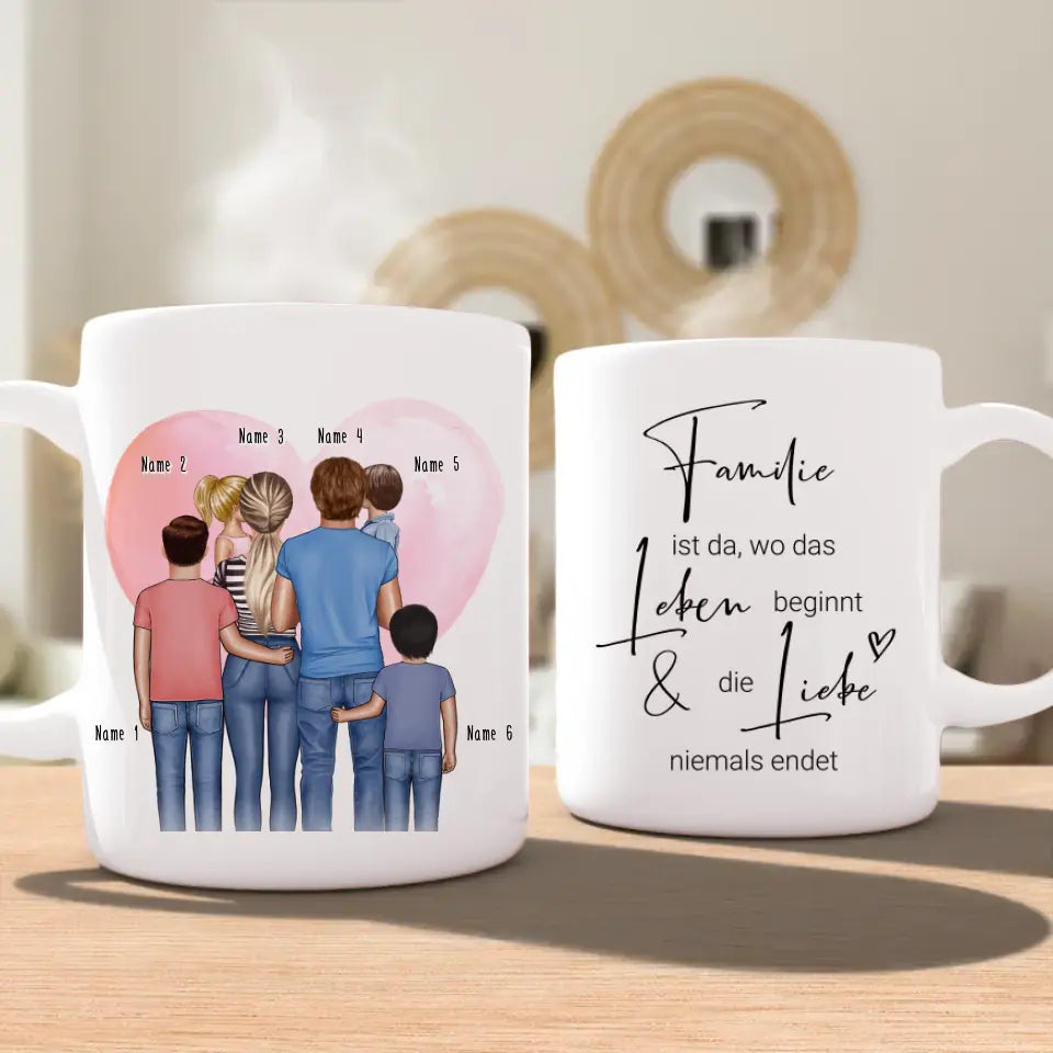 Personalisierte Tasse - Familie mit 1-4 Kindern