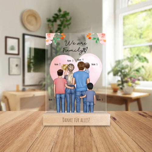 Personalisierte Acrylglasplatte - Familie + 1-4 Kinder