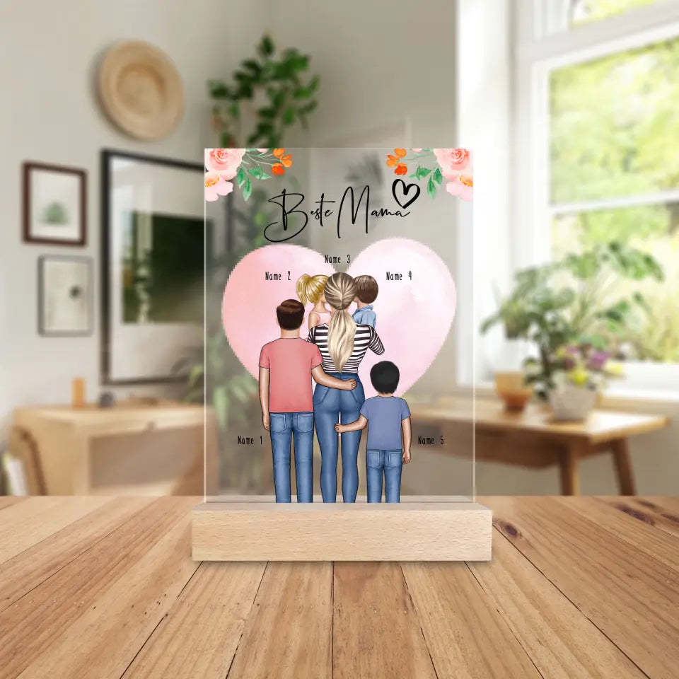 Personalisierte Acrylglasplatte - Mama/Mutter + 1-4 Kinder