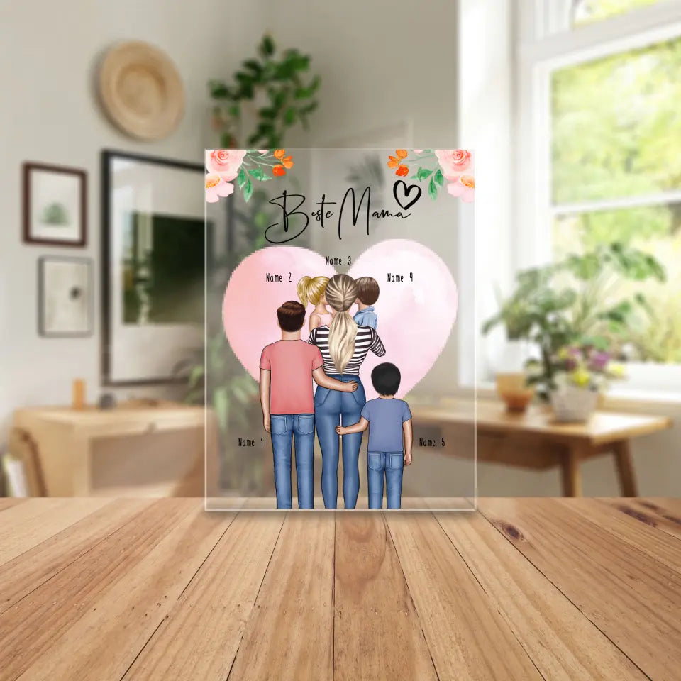 Personalisierte Acrylglasplatte - Mama/Mutter + 1-4 Kinder