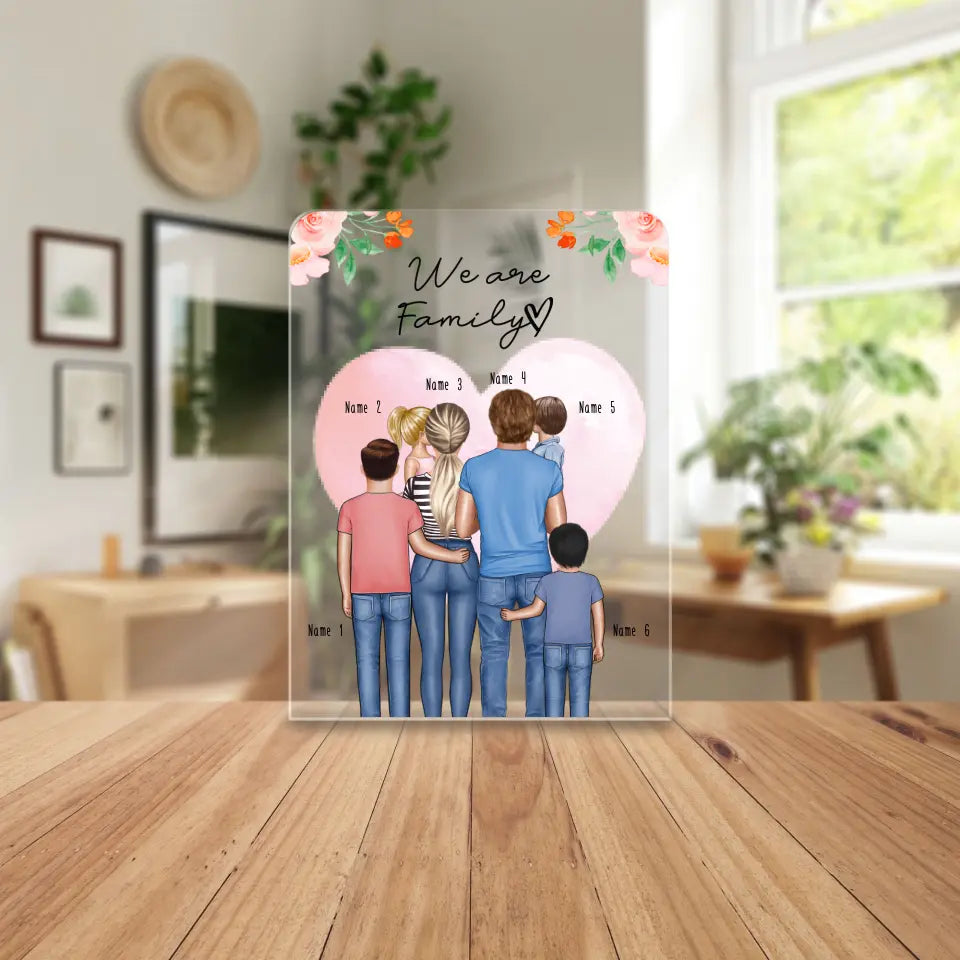 Personalisierte Acrylglasplatte - Familie + 1-4 Kinder